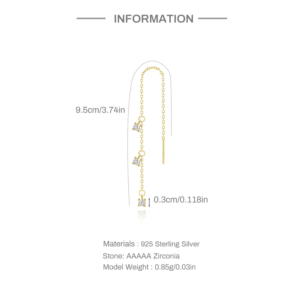 Aide 925 Sterling Silver 18K Gold Color Wire Tassel Chain Bling Zircon Pendants Earrings Hanging Female Stud Jewelry Pendientes