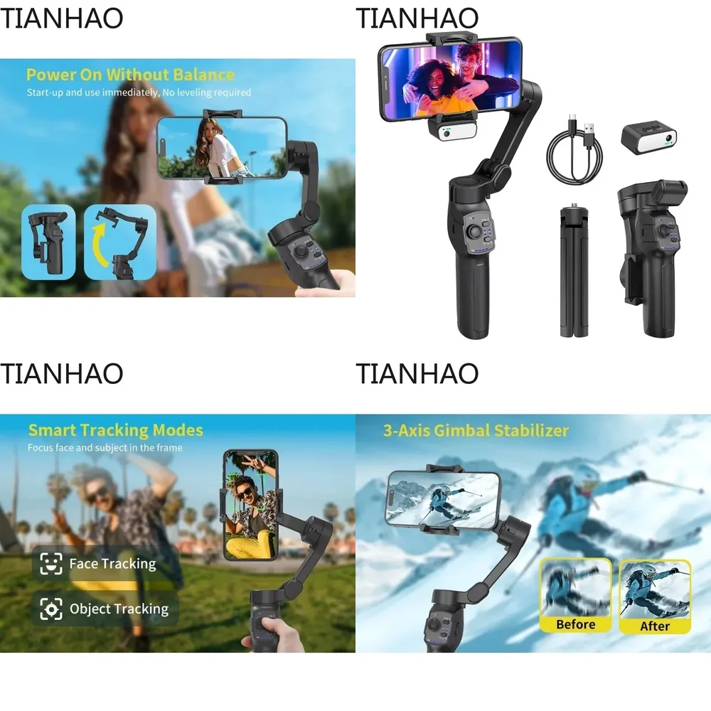 Factory Price L9 Lite 3 Axis Foldable Handheld Gimbal Stabilizer with 360 Degree AI Tracking and Ultra Wide Angle Lens