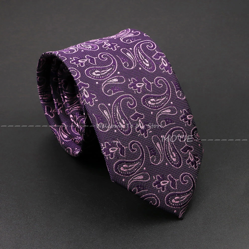 Classically Polyester Necktie Purple Grey Paisley Floral Tie For Dinner Party Daily Wear Shirt Suit Collar Decoration Accessory