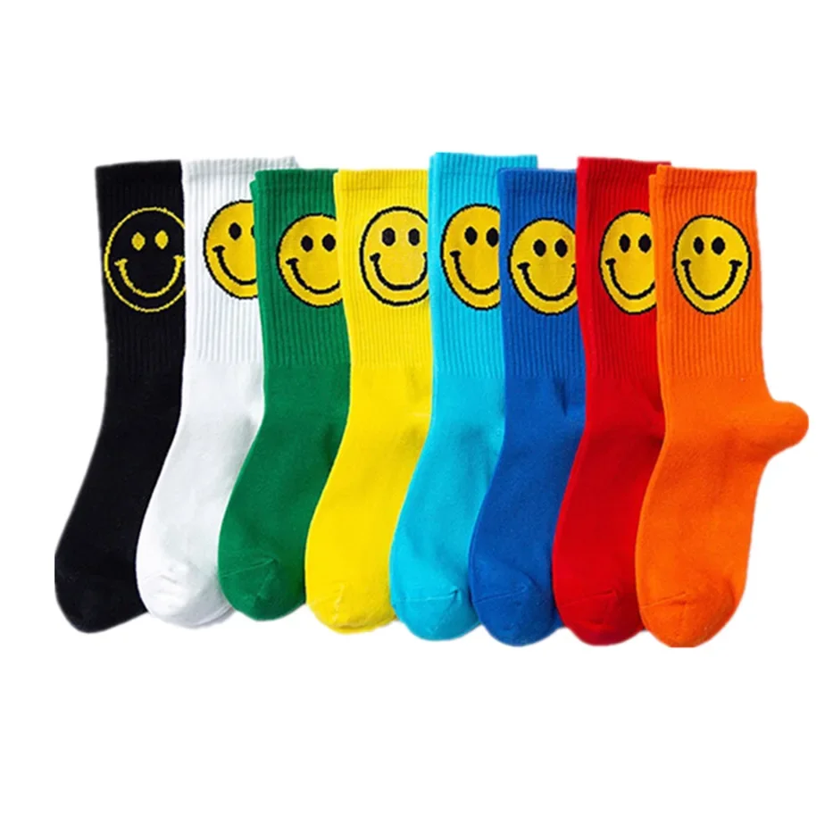 Fashion Big Smile Face Plus Size Women Socks Cotton Creative Personality Pure Color Funny Socks for Ladies Meias 091402