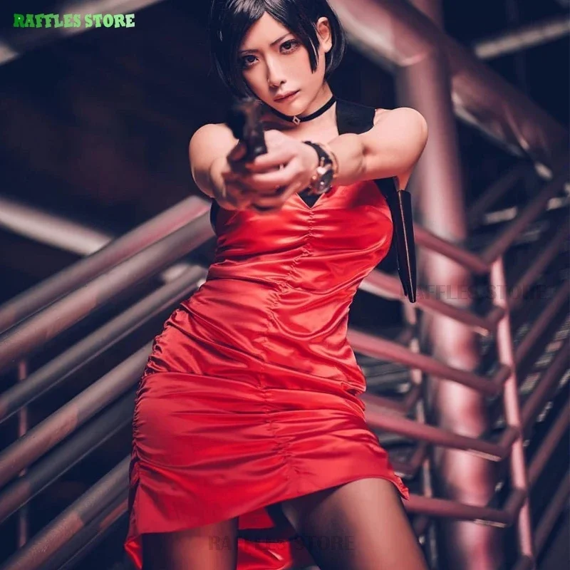 Resident 2 4 disfraz de cosplay bordado Ada Wong, estilo cheongsam, vestido rojo para mujer, traje sexy para Halloween, traje de cosplay malvado, biohaazard