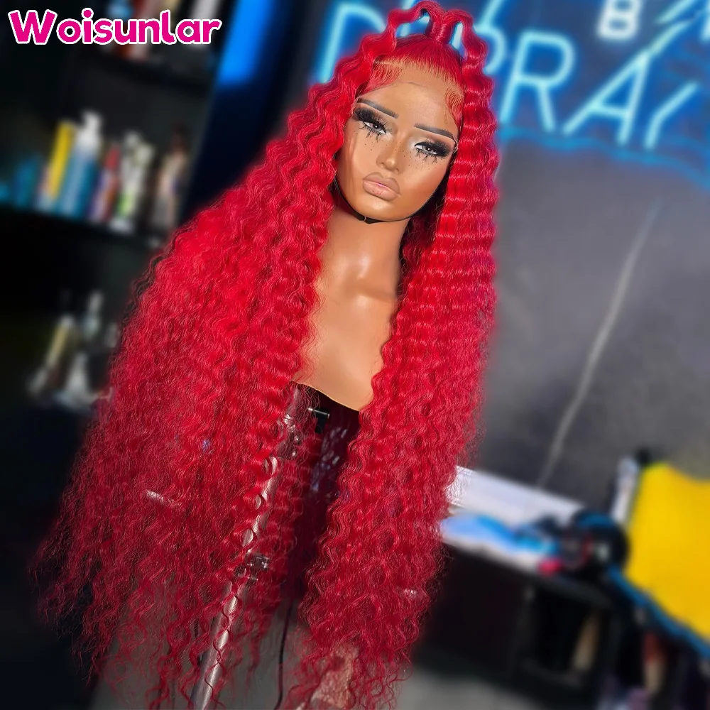 Hot Red Lace Front Wigs Human Hair For Women Deep Wave 180% Density 13x4 Lace Front Wigs Transparent lace human hair wigs 100%