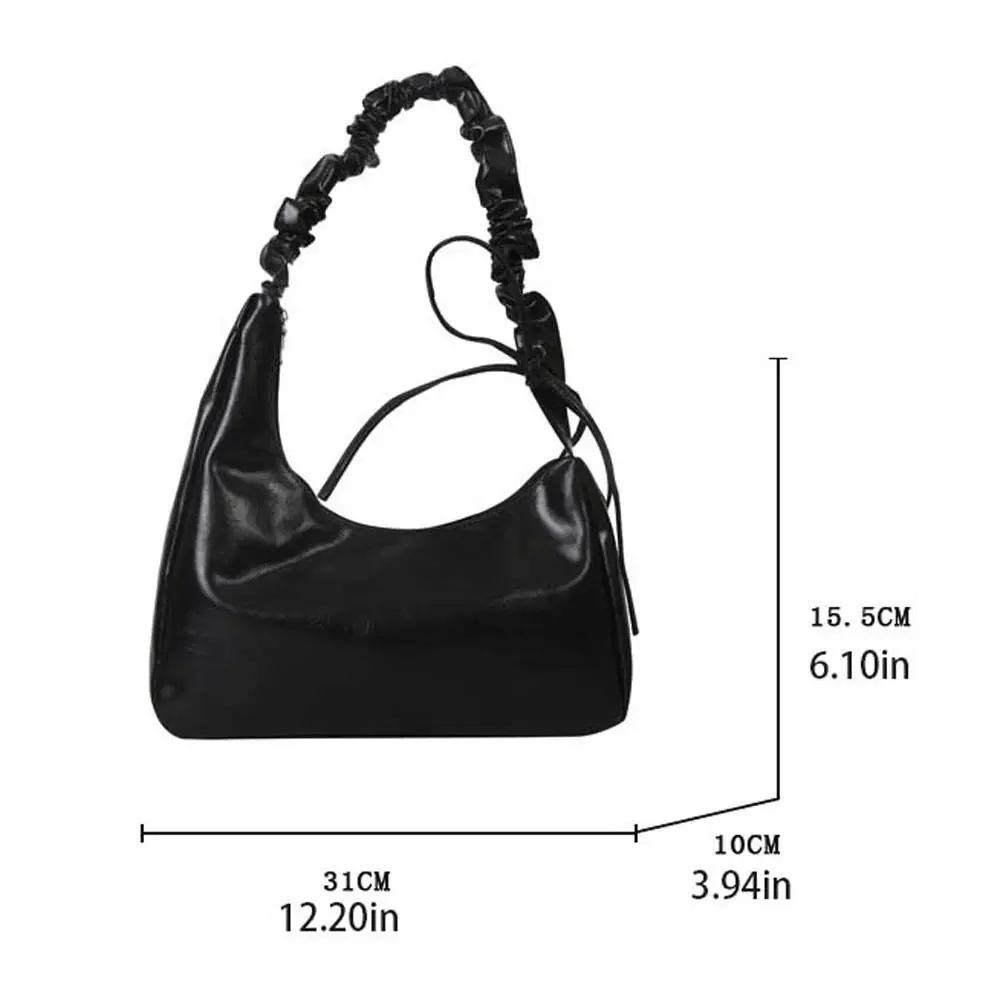 Ruffle Bowknot Shoulder Bag Handbag Zipper PU Leather Bow Tote Bag Crossbody Bag Dumpling Bag Ins Half-moon Underarm Bag