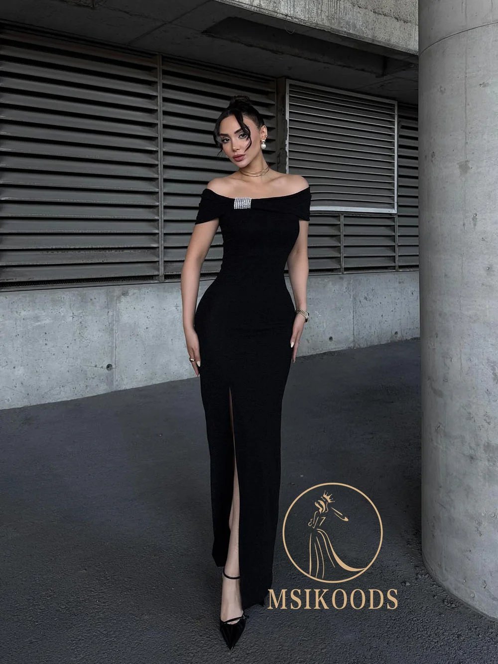 Eleganckie sukienki na studniówkę Msikoods z odkrytymi ramionami, szyte na miarę, aksamitne, z wysokim rozcięciem, obcisłe, seksowne, długie sukienki na przyjęcie dla kobiet, sukienki dla druhen.