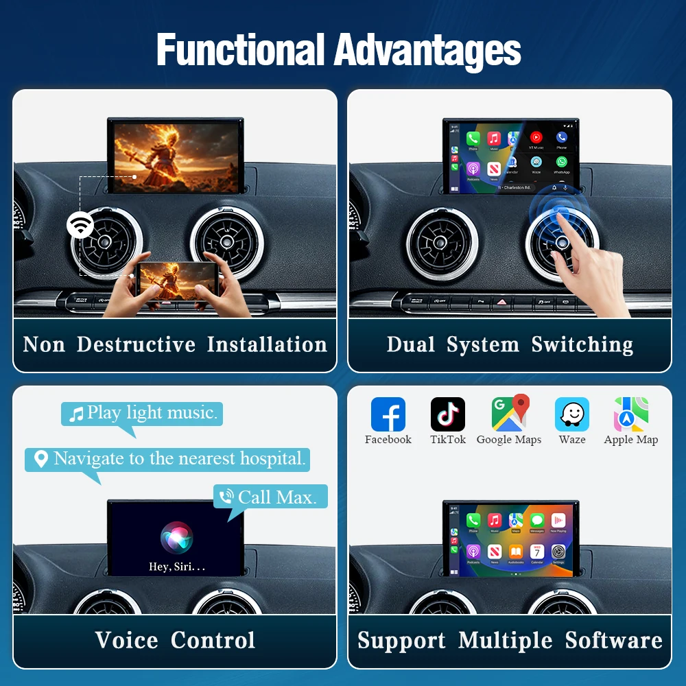 وحدة CarPlay اللاسلكية AUTOTOP لأودي A3 8 فولت Q2 8P 2012-2018 MIB2 MIB نظام أندرويد مجموعات التحديثية التلقائية عكس كام Airplay #4