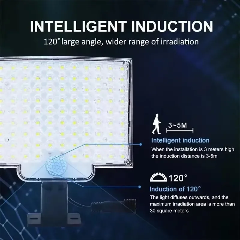 Lampu gerakan tenaga surya LED 100/106/228, lampu dinding terang luar ruangan, lampu banjir tenaga surya 3 mode pencahayaan untuk garasi taman, lampu dinding tahan air