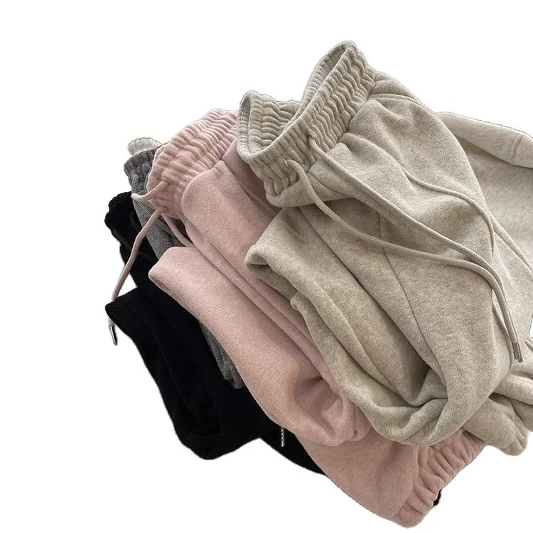 Pink Glutinous Rice For Women, Autumn And Winter, Fleece-Lined, Thickened, Slimming, Versatile, Lazy Style, Sports Sweatpants,