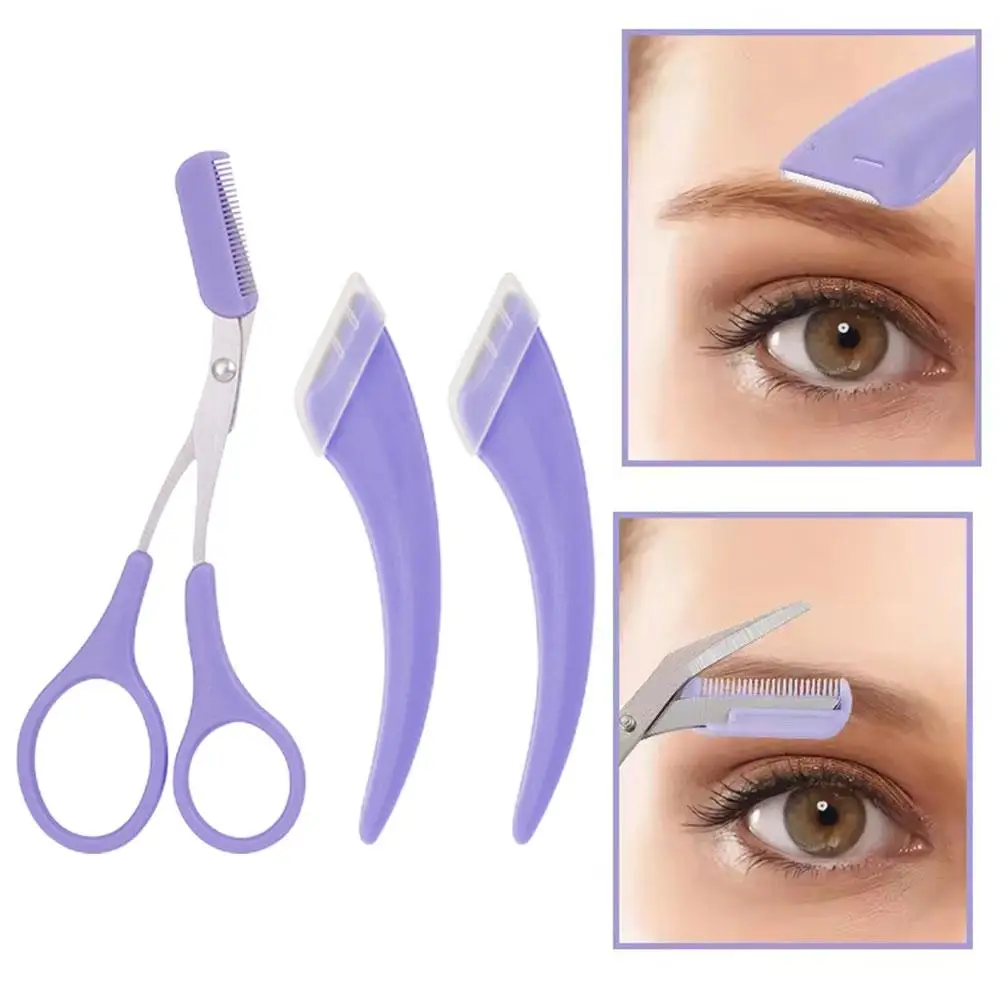 3pcs/set Eyebrow Trimming Knife Razor Kit For Women Eyebrow Scissors With Comb Brow Trimmer Scraper Makeup Tools