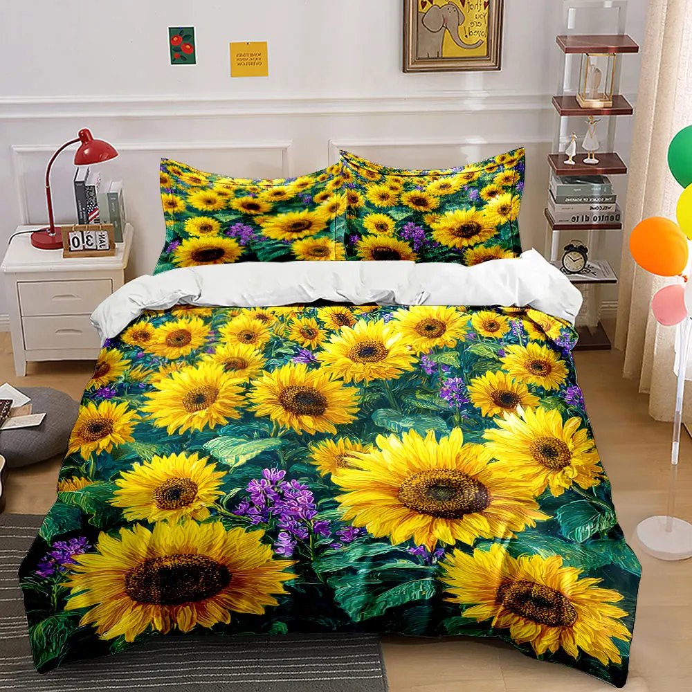 

Sunflower Themed Bedding Set Decor Multiple sizes kid's and adults' bedroom Exquisite 3PC bedding set, gift