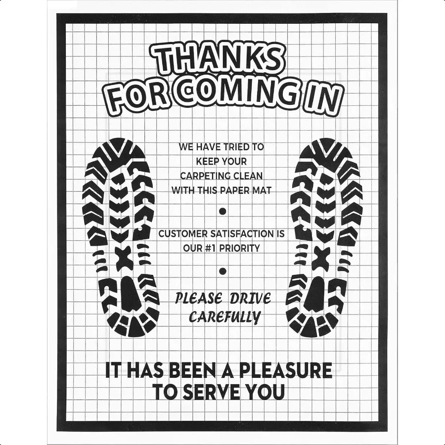 

100 Pcs White Paper Floor Mats for Cars 16x20 Auto Floor Pads Made of Kraft Paper Waterproof Thank You Car Mats for Car Detail