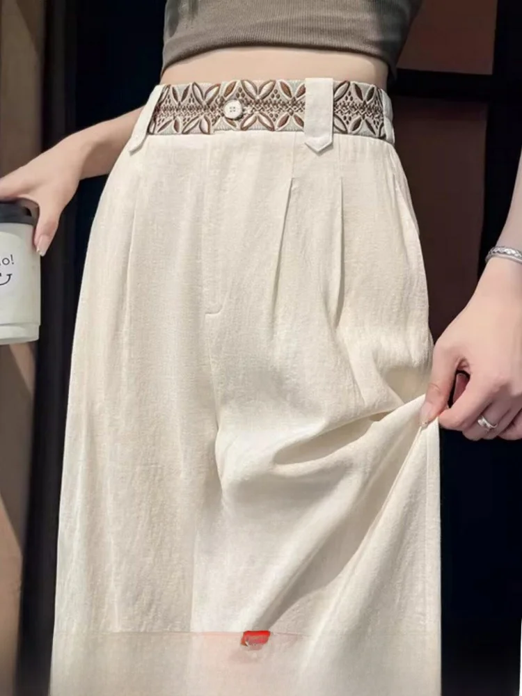 

High Waist Wide Leg Pants Women's Thin Texture Ice Silk Suit Pants Commute Style Pure Color Straight Cut Trousers