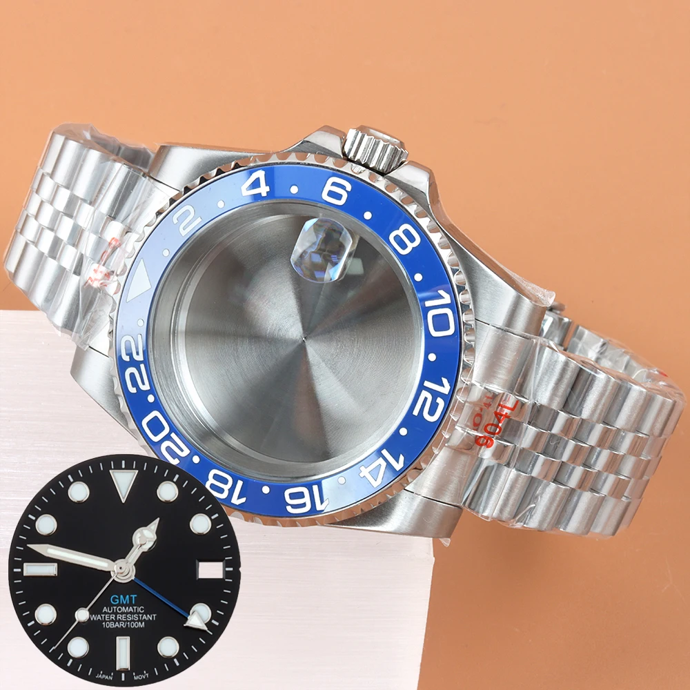 

40MM Watch Case 28.5mm Dial NH35 Hands Stainless Steel Jubilee Bracelet Waterproof Case For GMT NH35 NH36 NH34 NH38 Movement