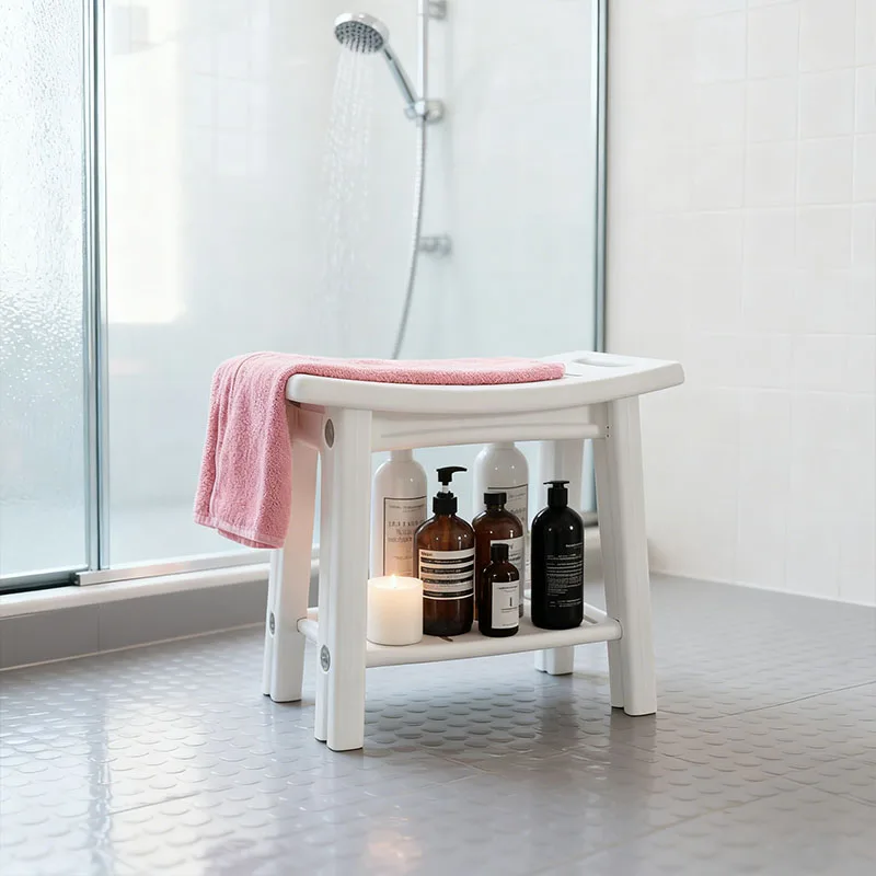 1PC Shower Stool Shower Bench Stool With Storage Shelf Household Waterproof Bathroom Spa Shower Seat Stool For Bathroom Home Use image 4