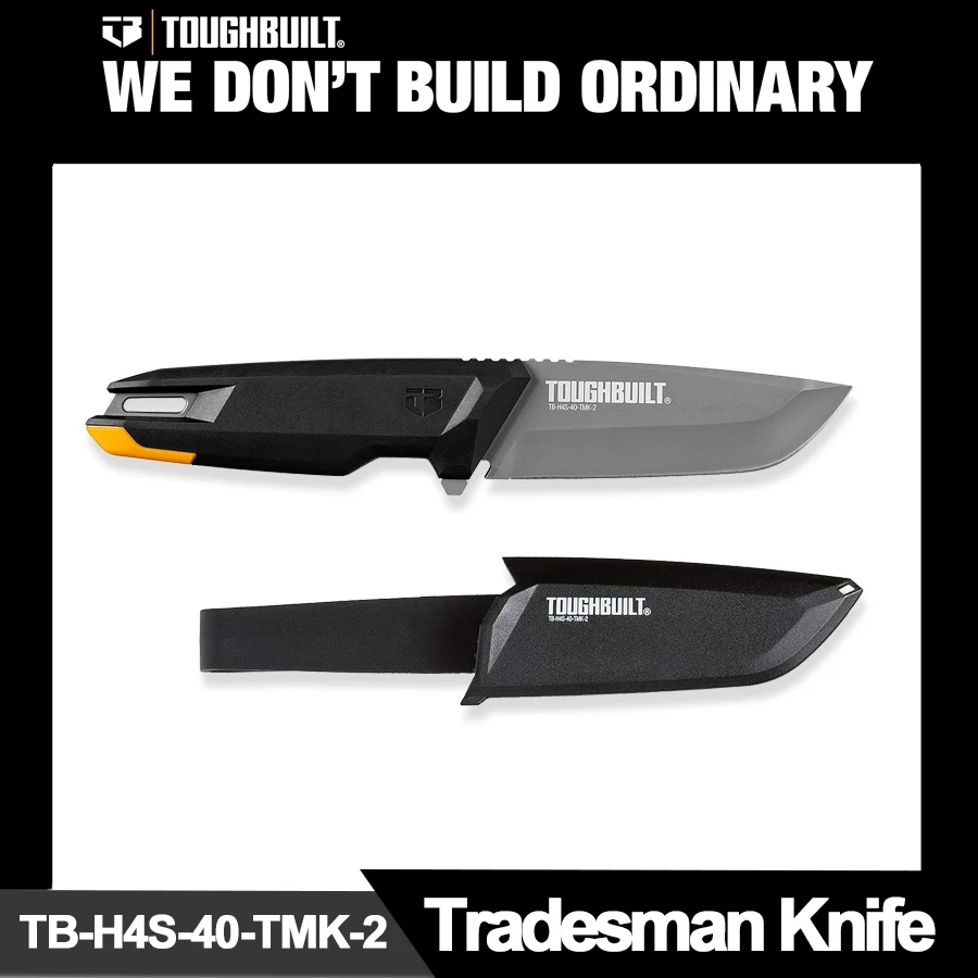 

TOUGHBUILT Tradesman Knife Heavy Duty Sheath with Belt Clip 4” Titanium Drop Point Blade Stainless Steel Knife TB-H4S-40-TMK-2