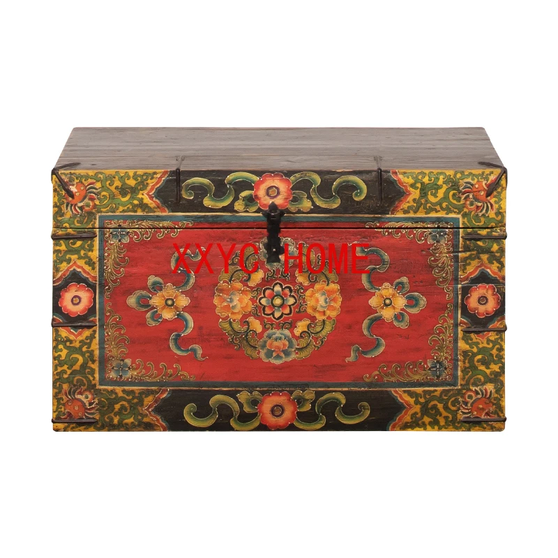 New Classical Chinese Retro Furniture Painted Handmade Solid Wood Box Clothes Box