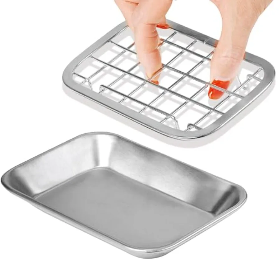 

Kitchen and Bathroom Soap Dish Tray - Metal Soap Dish Tray with Drainage Grid and Holder for Kitchen Sink Countertops to Store