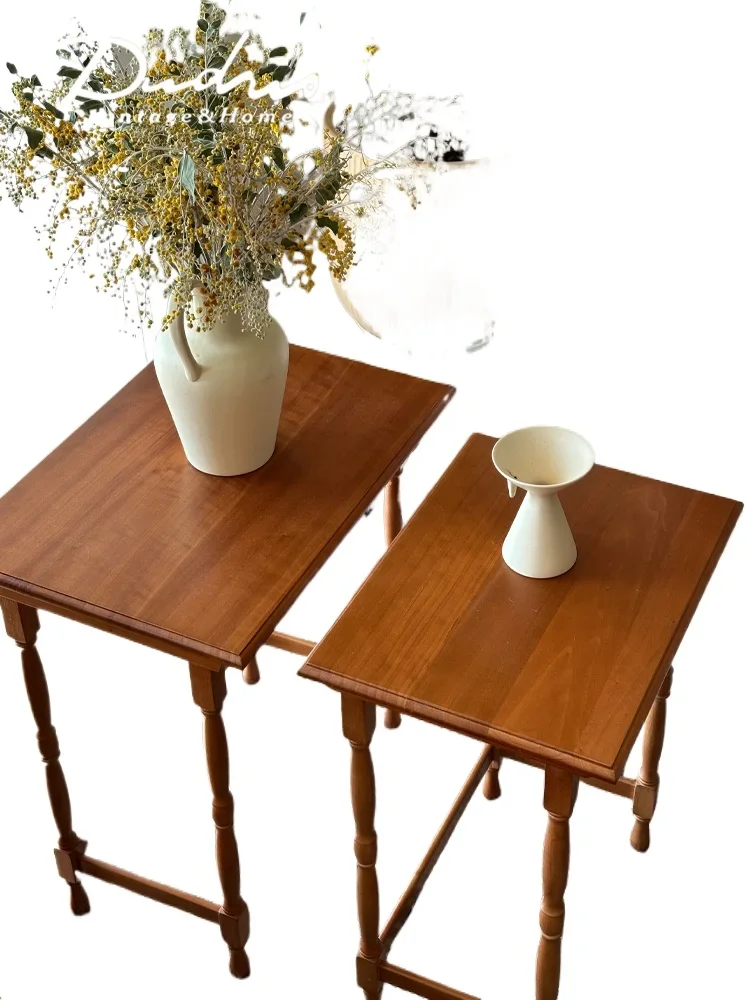 Mesa de centro doble plegable de estilo americano, sala de estar, mesa pequeña de madera maciza, hogar simple, mesa lateral de segunda mano