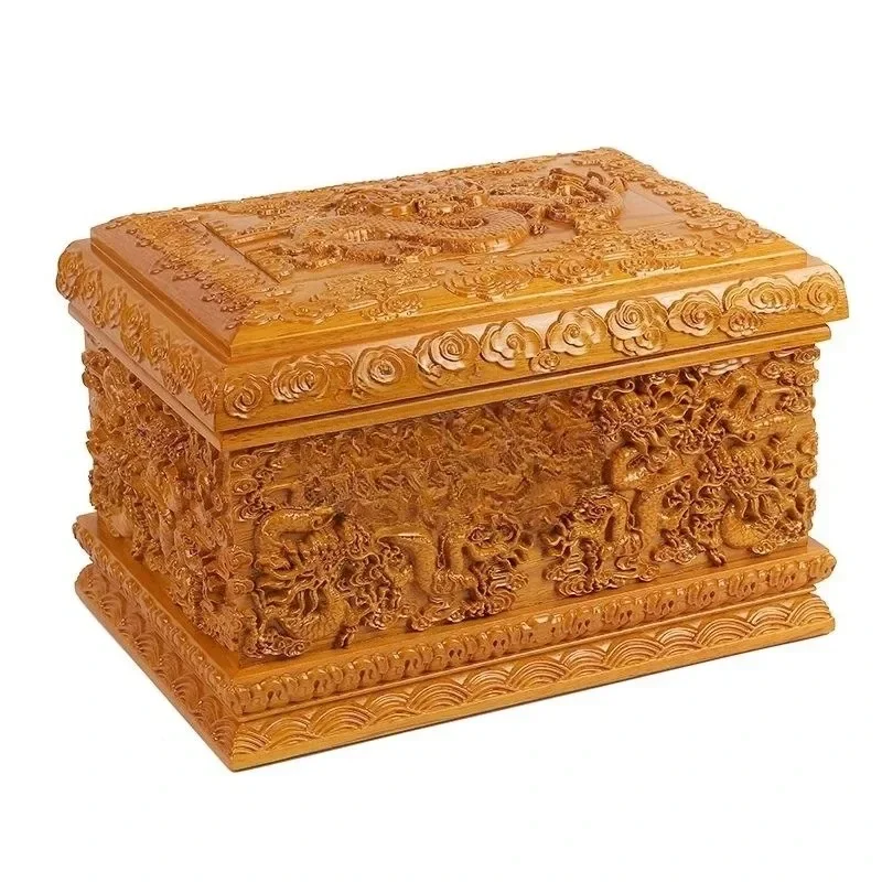 NEW Silk nanmu urn solid wood birthday box dragon and phoenix real dragon