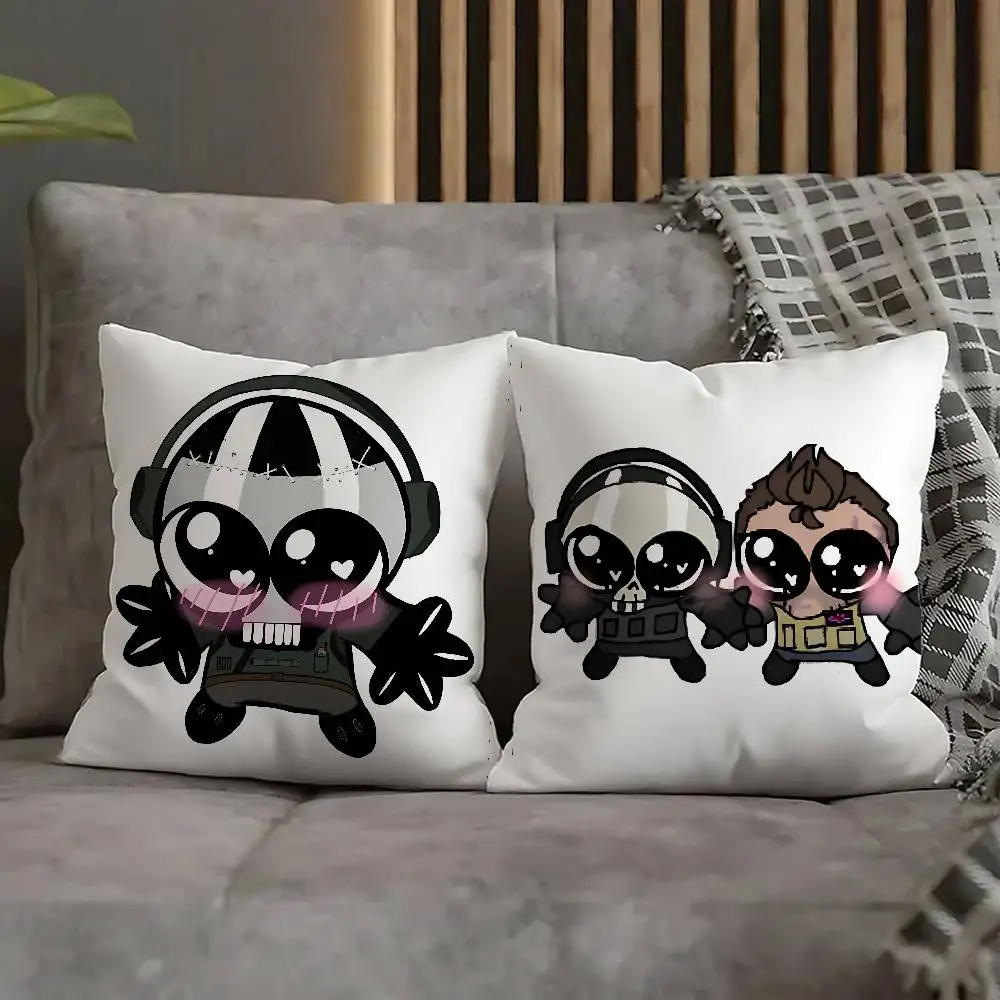 C-Call of D-Duty Ghost Chibis Throw Pillow Case For 50cm 40cm 55cm 45cm 30cm Square Bedroom Pillowcase Cover