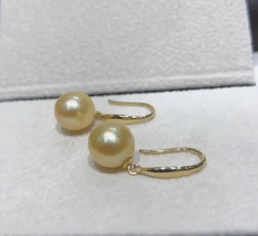 stunning AAA gorgeous 9-10mm 10-11mm South Sea Golden Natural Pearl Earrings 925s