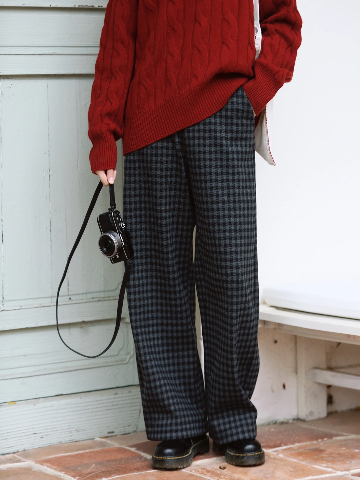 

Женские утепленные брюки Hua Ji L070 в клетку, повседневные, с высокой талией, на молнии, из смесового полиэстера, удобные, прямого кроя