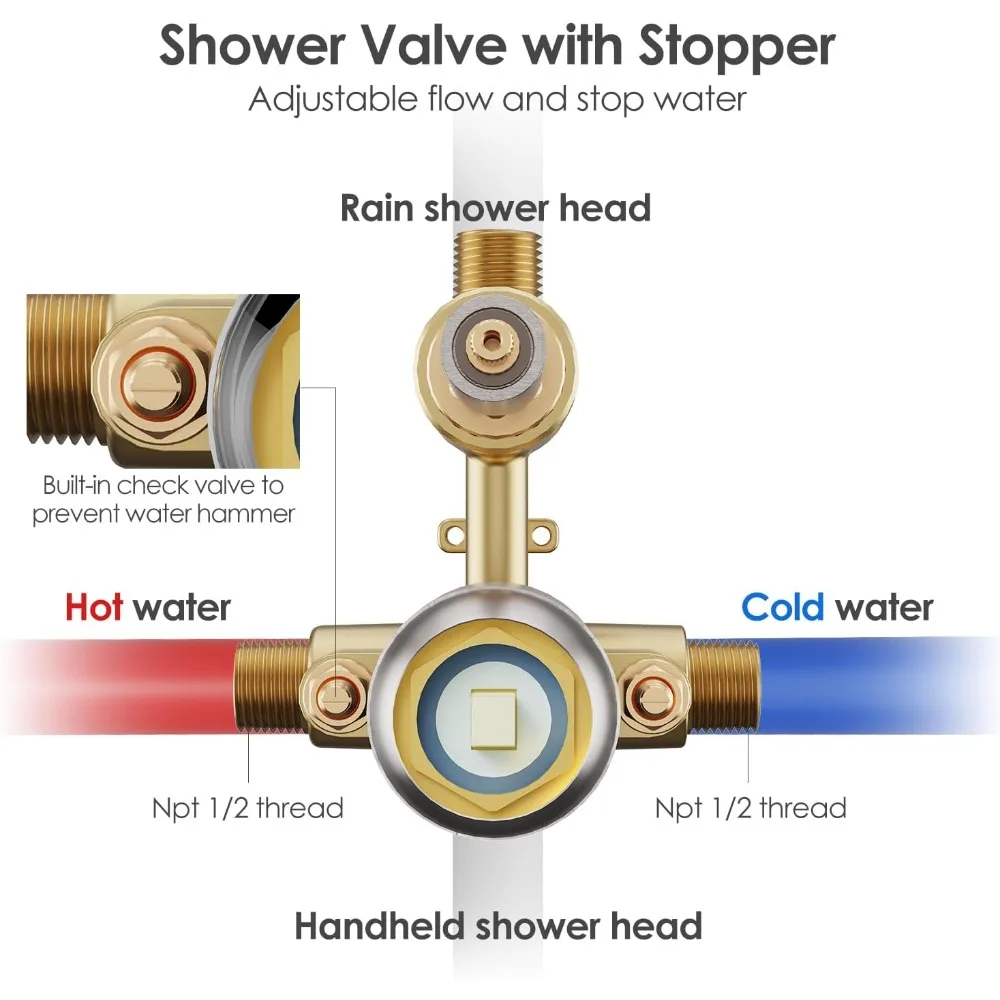 نظام دش مثبت على الحائط مع رأس دش مطري عالي الضغط وبخاخ محمول #6