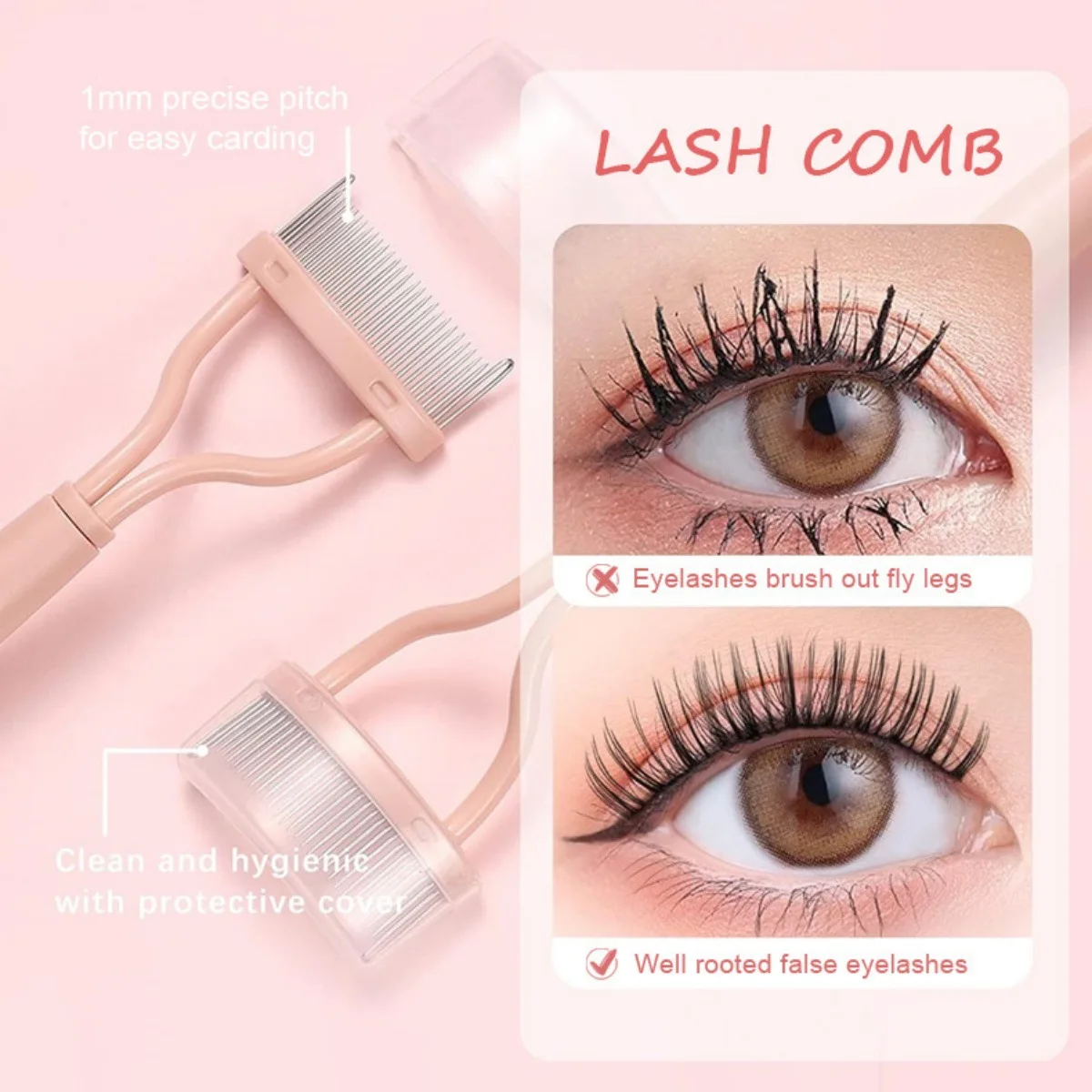 1/2 Stück Wimperntrennkamm mit Metallzähnen, Gerader Wimpernformer, Edelstahl-Wimpernbürste, Mascara-Kamm, Beauty-Make-up-Tool