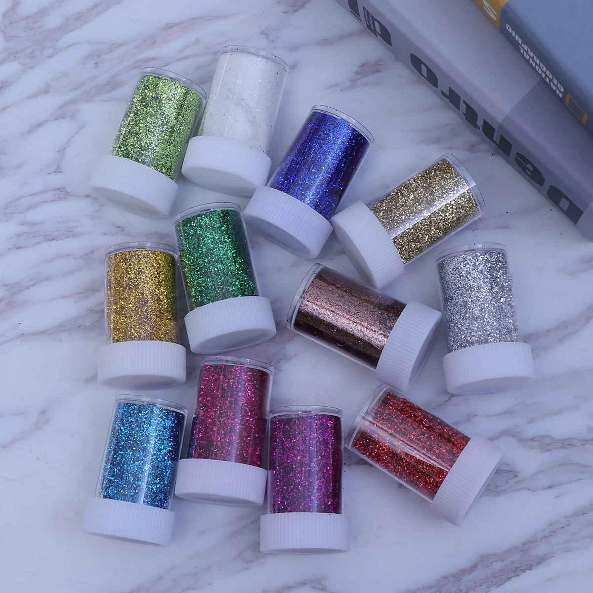 

12 Bottles 's Handmade DIY Sequin Painting Colorful Gold Powder Unique Shape Glitter Shakers for Craft Activities Decor
