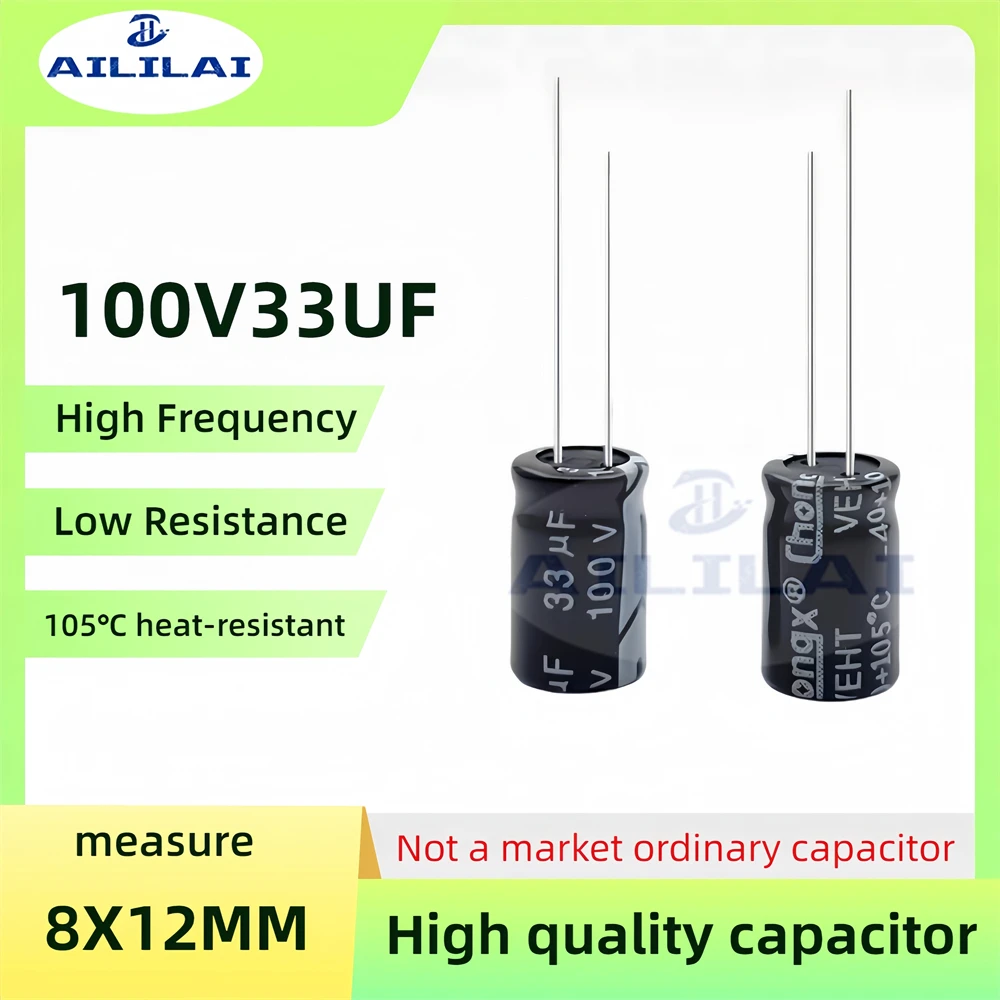 20PCS Original 100v33uf Low ESR/Impedance High Frequency 100V 33UF Aluminum Electrolytic Capacitor 100V33UF Size: 8x12MM