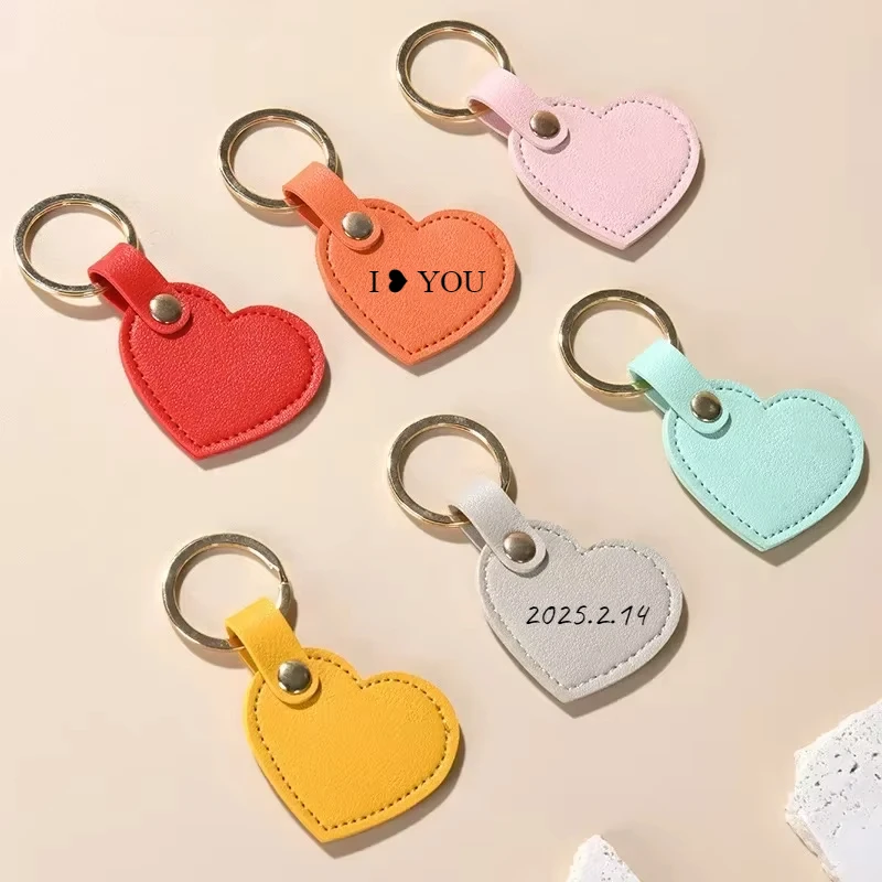 

Laser Engrave Logo Heart Leather Keychain Personalize Lovers Keyring Car Bag Accessory Custom Key Chain Valentine’s Day Gift