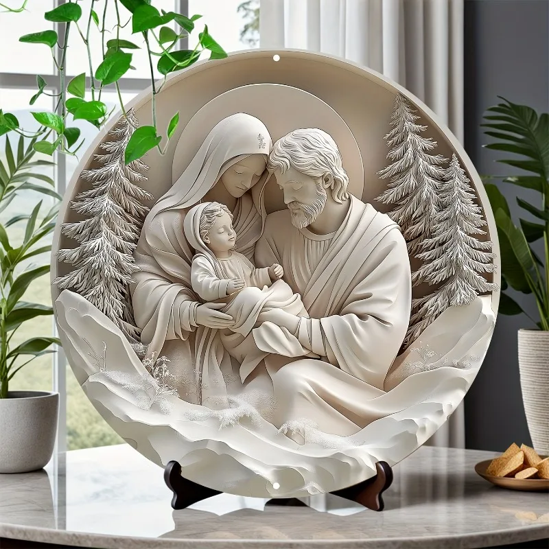 

Creative Holy Family of Jesus Round 2D Aluminum Logo, Home Gifts, Living Room, Bathroom Decoration, Bedroom, Holiday Deco