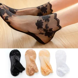 NEW Women Leaves Lace Invisible Socks Thin Ladies Lace Boat Socks Hollow Non-slip Shallow Socks for Women