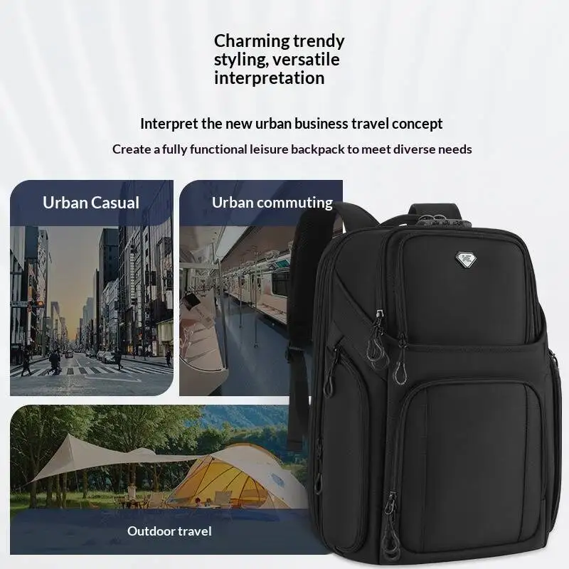 New Lightweight Men's Backpack Expansion Business Large Capacity Short Trip Backpack Combination Lock Anti-theft Computer Bag