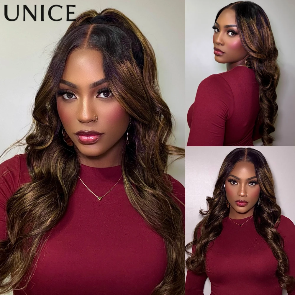 

UNice 7x5 Bye Bye Slip™ Glueless Wig Balayage Highlight Body Wave Human Hair Wig With Drawstring & Curtain Bangs