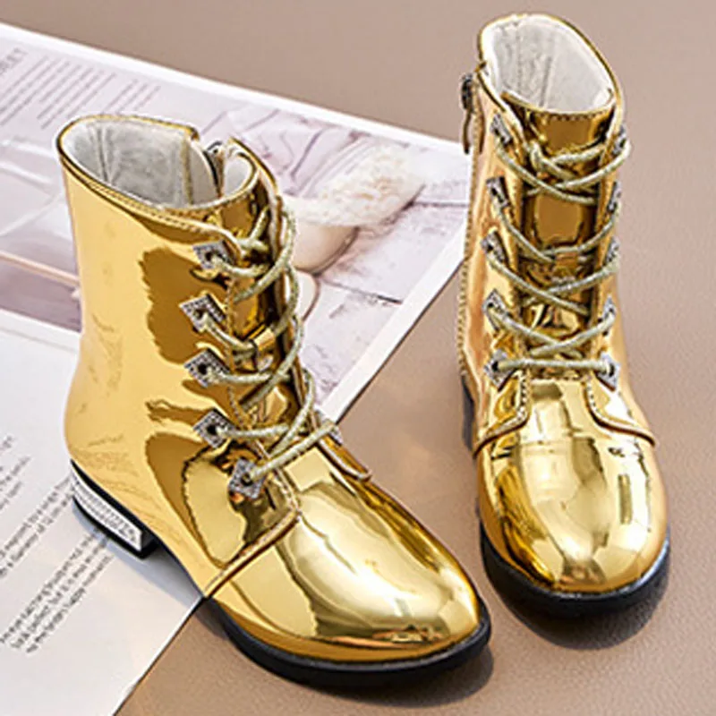 Girls Boots Autumn Winter Toddler Kids Princess Fashion Brand Middle Calf Boots Children Patent Leather Soft Sole Shoes