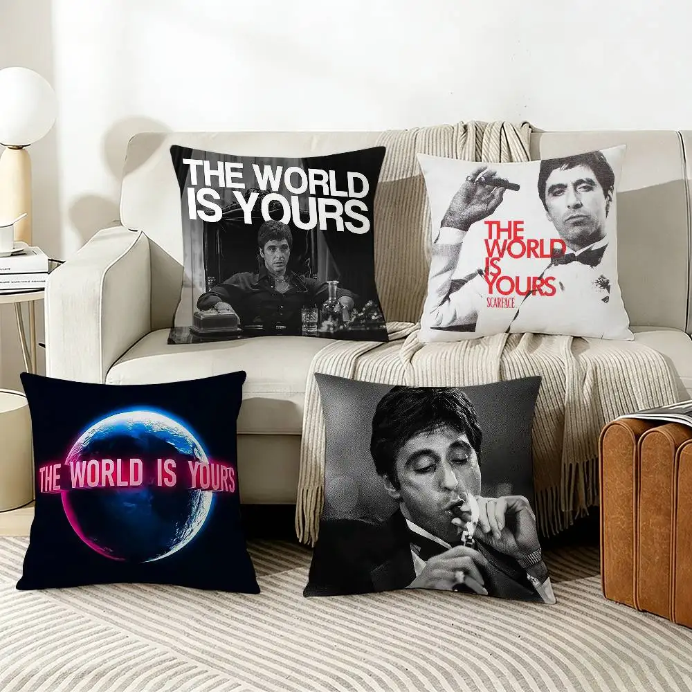 

The World Is Yours S-Scarfaces Pillow Case Living Room Sofa Cushion Cover Suitable For Home Bedroom Room Decoration