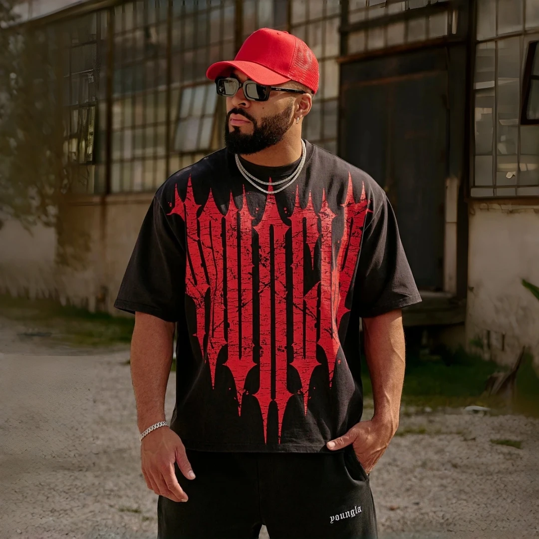 YOUNGLA REVENGE T-shirt, Power loose T-shirt men's strength training short sleeved, outdoor sports fashion Tees