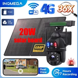 INQMEGA 6MP Solar Security Camera 36x Zoom Outdoor 4G WiFi Dual Lens PIR Motion Detection Camera Color Night Vision PTZ Camera