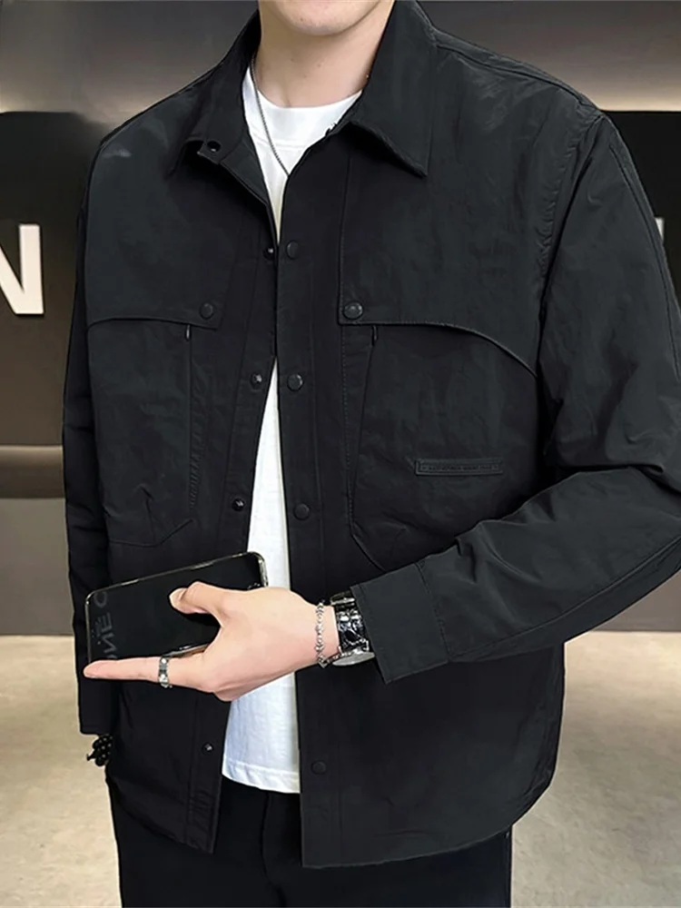 

Korean Sle Casual Jaet Men's Spring New Simple Match Upper Collar Leisure Outerwear Polyester Fiber Long Sve