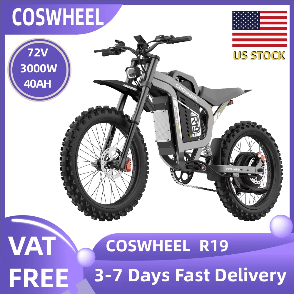 

Coswheel R19 adult E-bike 19-inch Tire E-Mountain bike 3000W motor 72V40Ah battery commute Electric Bike