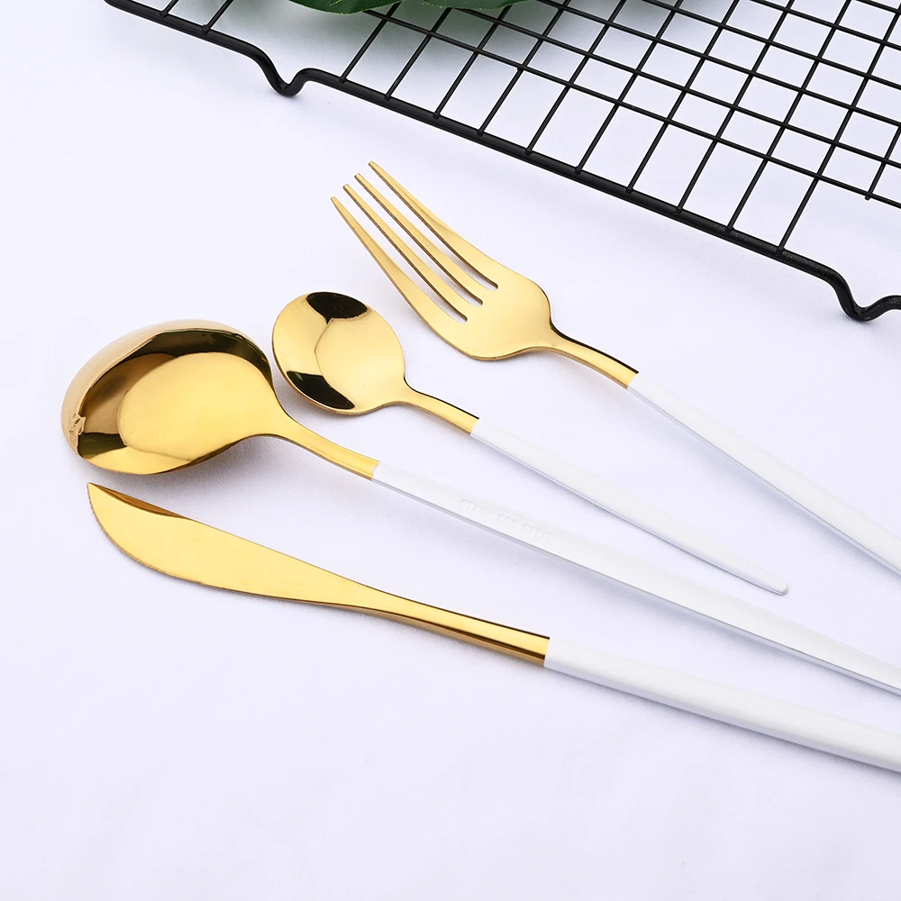 Mirror Black Gold Dinnerware Set Stainless Steel TablewareCutlery Home Fork Spoon Knife Set Silverware Flatware Set Dropshipping