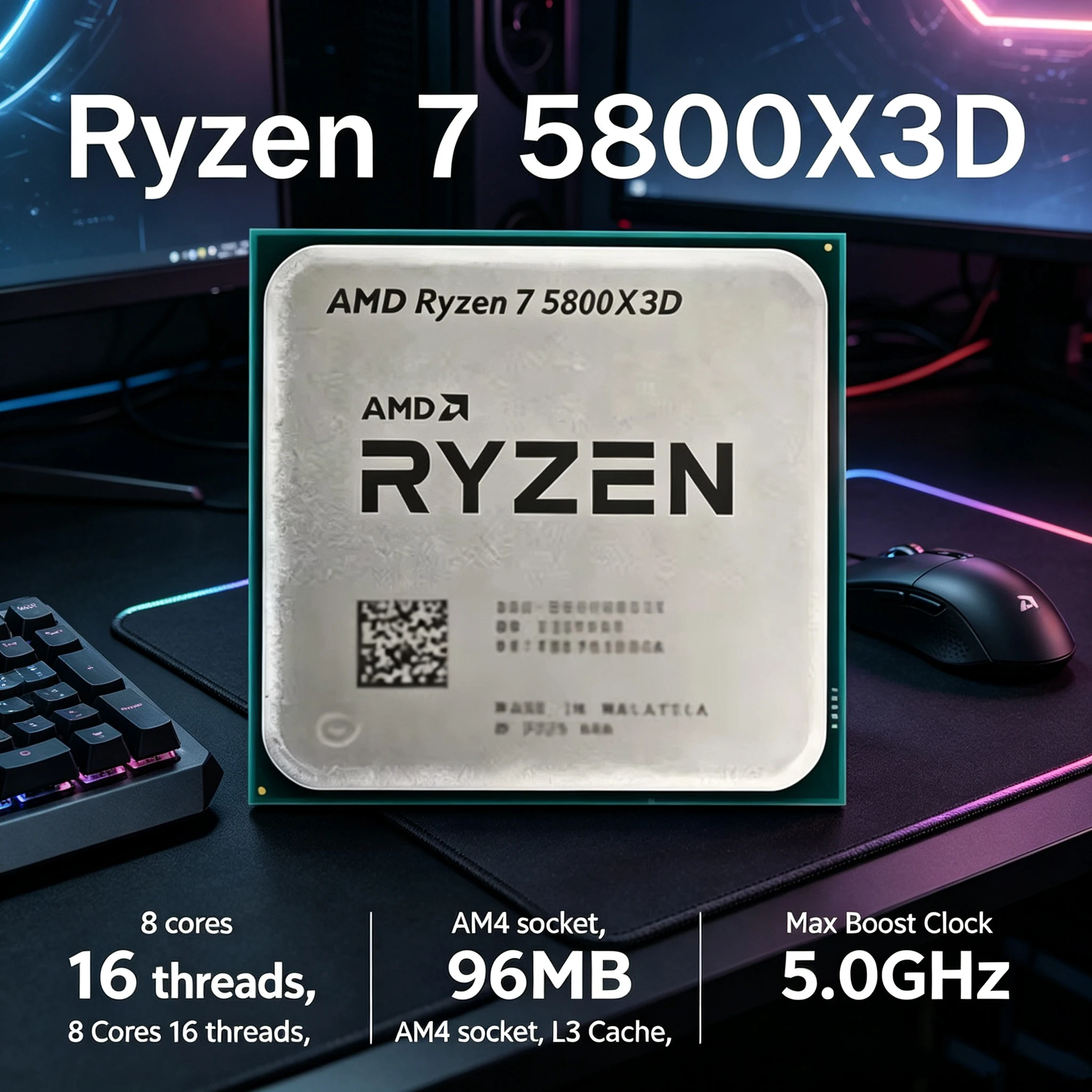 AMD R7 5800X3D 라이젠 5000 시리즈 라이젠 7 게이밍 프로세서 신제품 5GHz 8코어 16스레드 CPU 프로세서 DDR4 96MB 105W 루즈 파이 썸네일 6