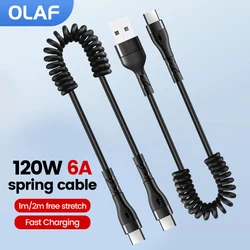 Olaf 120W 6A cavo a molla USB tipo C ricarica rapida per Samsung S24 S23 Huawei Xiaomi USB C a cavo USB di tipo C per iPhone 15