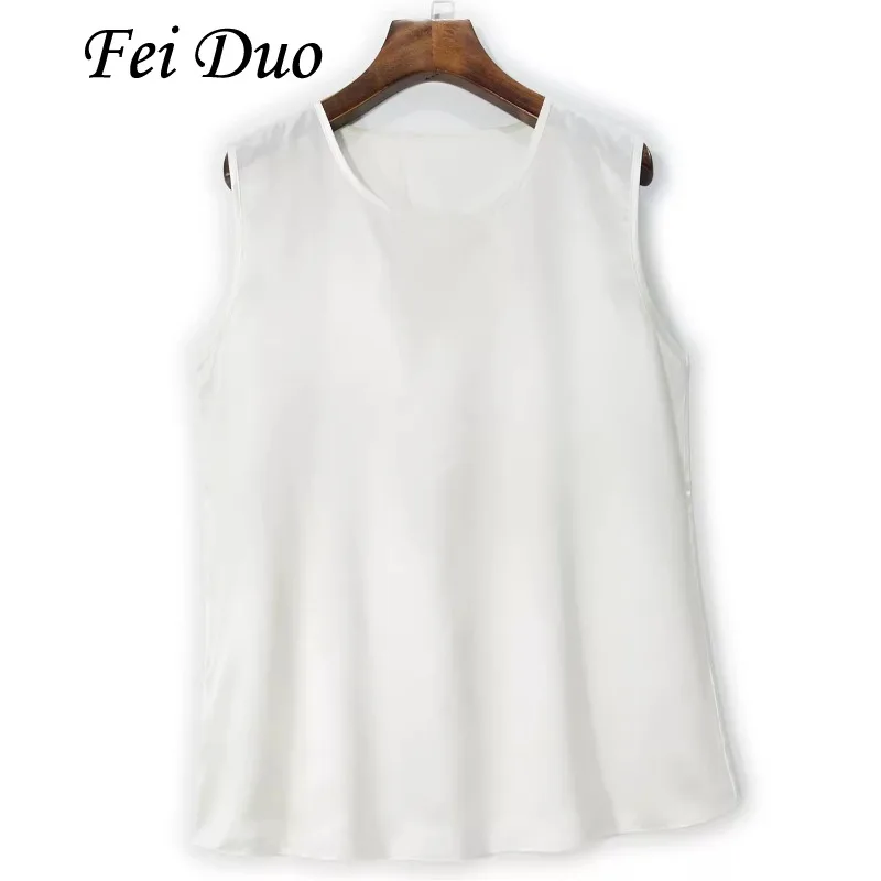 

Oil Shiny Thick Heavyweight Silk Vest White Silk Sleeveless Women's Top Round Neck Casual Simple Commuting