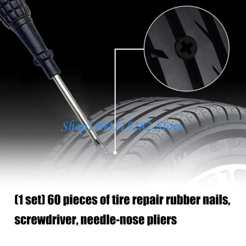 60Pcs Reliable Tire Plug Steel for Easy Fix Includes Screwdriver & Pliers