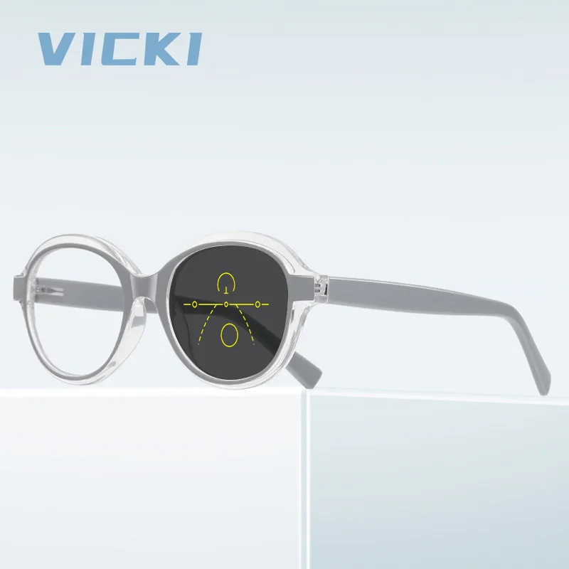 VICKI New Simple Design Geometric Round Frame Progressive Anti-Blue Light Glasses Customizable Prescription Photochromic Eyewear