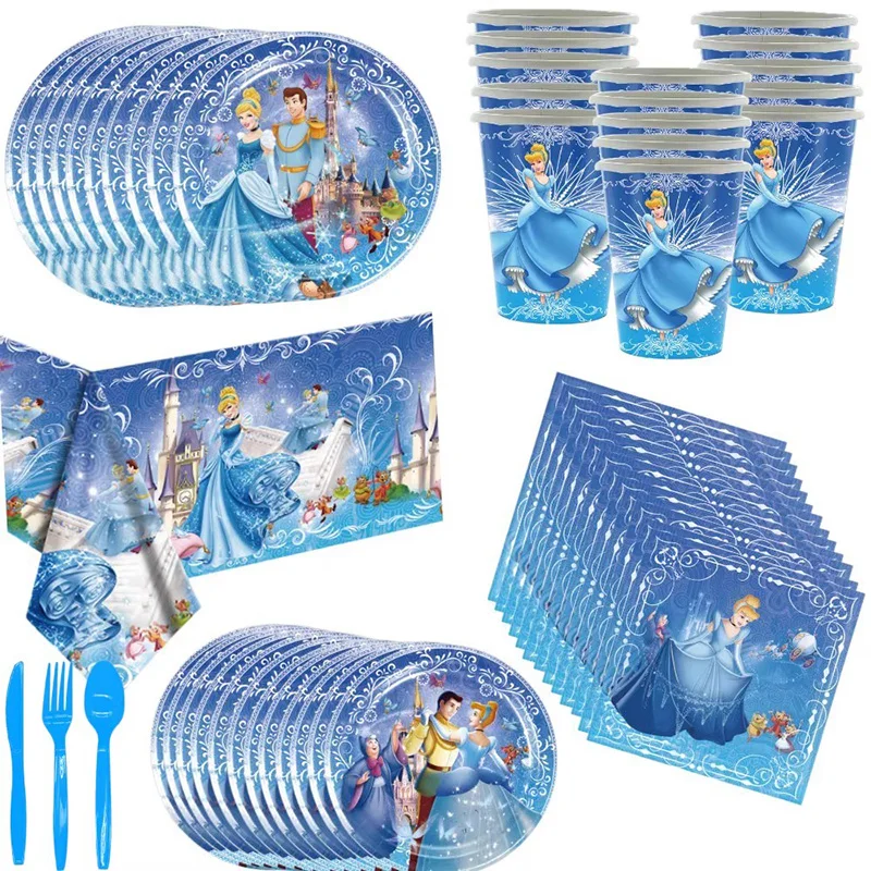 

Disney Cinderella Theme New Cartoon Birthday Party Decoration Paper Tray Paper Cup Paper Napkin Table Cloth Disposable Tableware