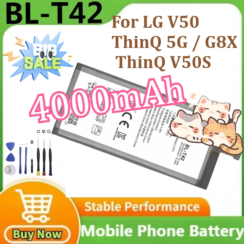 

100% New Battery BL-T42 For LG V50 ThinQ 5G / G8X / ThinQ V50S Mobile Phone Battery 4000mAh+Tools