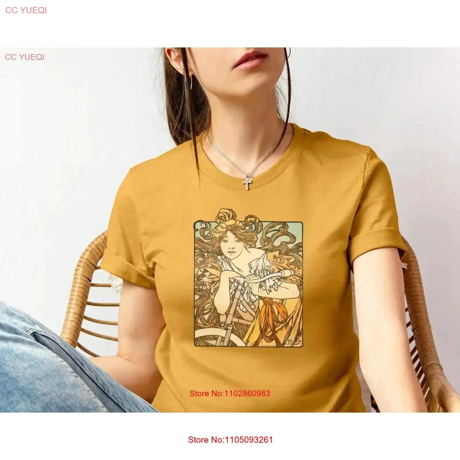

Велосипедная футболка Art Nouveau Goddess, женская футболка, милая весенняя женская винтажная стираная слегка мужская модная графика