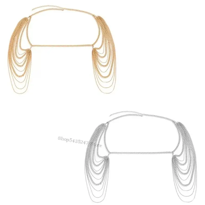 

Trendy Multilayer Collar Necklace Heavy Duty Crossover Body Chain for Wedding H7EF